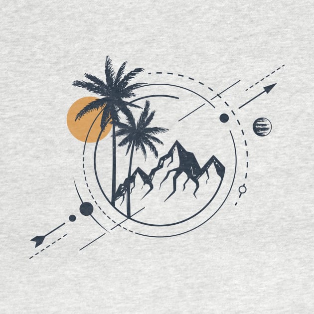 Palms And Mountains. Travel. Geometric, Line Art Style by SlothAstronaut